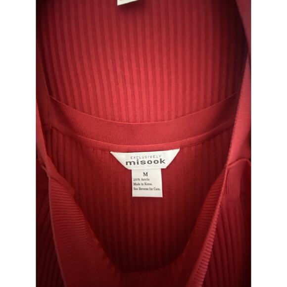 Misook Womens 2PC Red Dress Ribbed Long Line Cardigan Knit - Picture 3 of 8